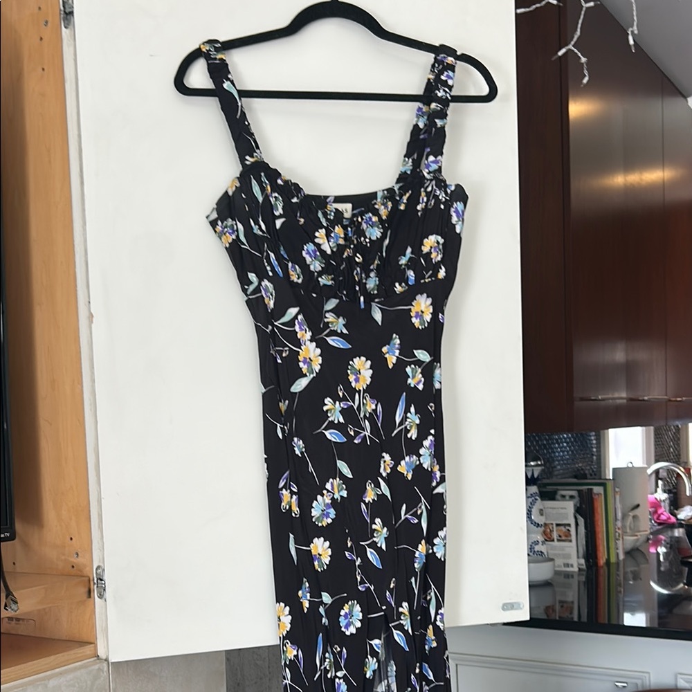 NICHOLAS Black Midi Dress with Floral Design